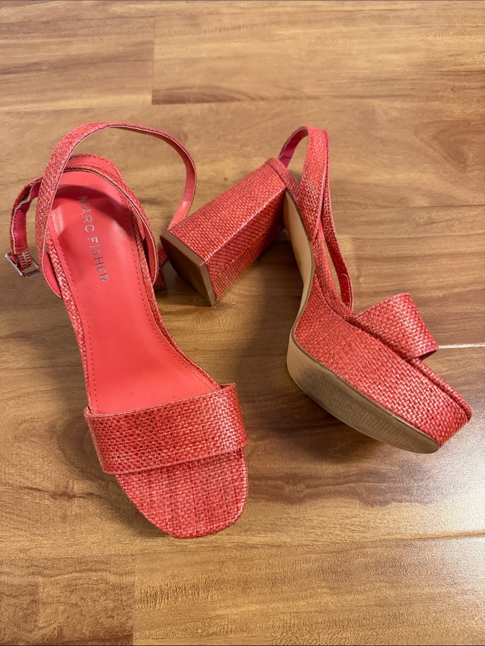 Marc Fisher Coral-Red Platform Block Heel Sandals